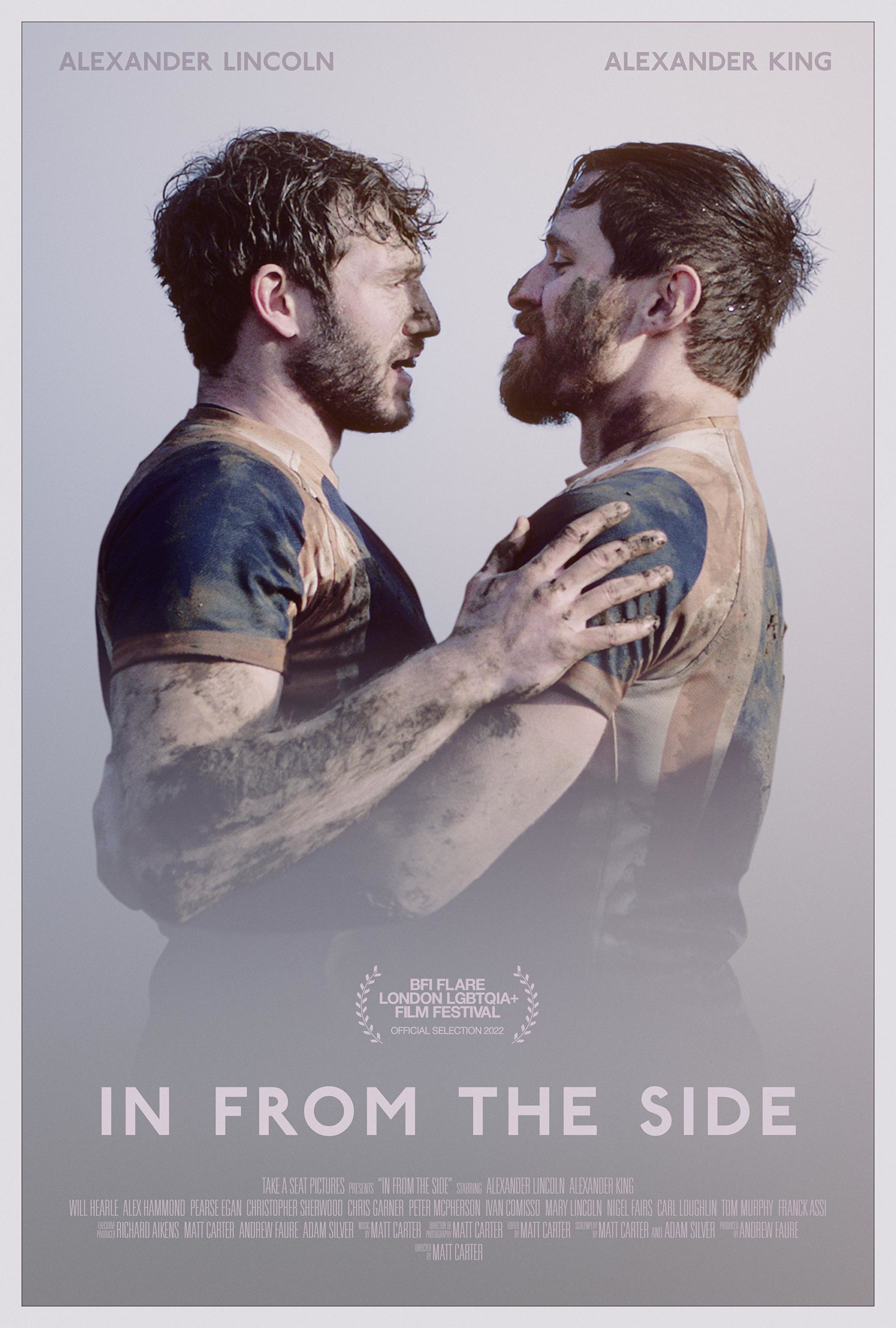 Poster for "In From the Side" starring Alexander Lincoln and Alexander King. British Film Industry Flare London LGBTIQA+ Film Festival Official Selection 2022